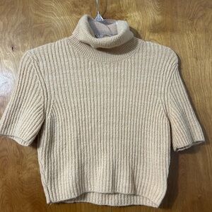 House of Harlow 1960 Cream Ribbed Short-Sleeve Turtleneck